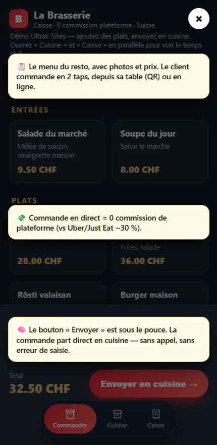 La carta digital en el móvil del cliente: platos con foto, precio y el botón de pedir desde la mesa
